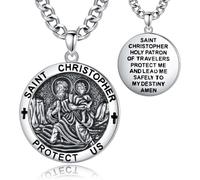 INFUSEU St Christopher Medal Pendant Lucky Charm Catholic Protection Patron Saint of Travellers Christening Communion Religious Gift for Men