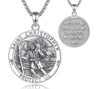 INFUSEU St Christopher/St Michael/St Benedict/Saint Jude//Virgin Mary Miraculous Medal Jesus Cross 7 Archangels Seal 925 Sterling Silver Pendant for Men Women Saints Necklace Religious Amulets