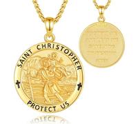 INFUSEU St Christopher/St Michael/St Benedict/Saint Jude//Virgin Mary Miraculous Medal Jesus Cross 7 Archangels Seal 925 Sterling Silver Pendant for Men Women Saints Necklace Religious Amulets