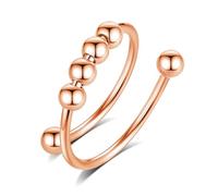 INFUSEU Stainless Steel Fidget Stress Spinner Ring for Women, Rose Gold with Beads, Spinner Thumb Ring Cubic Zircon Gift