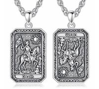INFUSEU Tarot Necklace, Retro Death Card Necklace Lucky Amulet Zodiac Double-Sided Vision Pendant Vintage Gothic Jewelry Constellation Gifts for Men and Women