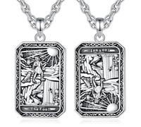 INFUSEU Tarot Necklace, Retro Fool's Card Necklace Lucky Amulet Zodiac Double-Sided Vision Pendant Vintage Gothic Jewelry Constellation Gifts for Men and Women