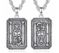 INFUSEU Tarot Necklace, Retro High Priestess Card Necklace Lucky Amulet Zodiac Double-Sided Vision Pendant Vintage Gothic Jewelry Constellation Gifts for Men and Women