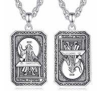 INFUSEU Tarot Necklace, Retro Magician Card Necklace Lucky Amulet Zodiac Double-Sided Vision Pendant Vintage Gothic Jewelry