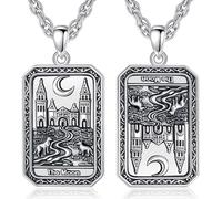 INFUSEU Tarot Necklace, Retro Moon Card Necklace Lucky Amulet Zodiac Double-Sided Vision Pendant Vintage Gothic Jewelry