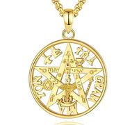 INFUSEU Tetragrammaton Necklace, 925 Sterling Silver Pentagram Golden Mystic Symbol Amulet Shield Witch Spiritual Five Elements Wiccan Pendant Rune Energy Gift for Women Men