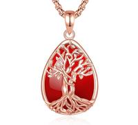 INFUSEU Tree Of Life Necklace Crystal Hug Couple Tree for Women Carnelian 18K Rosegolden Pendant Teardrop Gemstone Family Jewellery Yggdrasil Gifts for Women Ladies