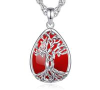 INFUSEU Tree Of Life Necklace Crystal Hug Couple Tree for Women Carnelian Pendant Teardrop Gemstone Family Jewellery Yggdrasil Gifts for Women Ladies