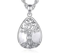 INFUSEU Tree Of Life Necklace Crystal Hug Couple Tree for Women Clear Quartz Crystal Pendant Teardrop Gemstone Family Jewellery Yggdrasil Gifts for Women Ladies