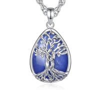 INFUSEU Tree Of Life Necklace Crystal Hug Couple Tree for Women Lapis Lazuli Pendant Teardrop Gemstone Family Jewellery Yggdrasil Gifts for Women Ladies