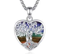 INFUSEU Tree of Life Necklace for Women, Crystal Hug Couple Tree Pendant Chakra Heart shaped Stone Yggdrasil Family Jewellery Gifts for Mum Her