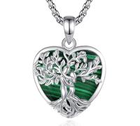 INFUSEU Tree of Life Necklace for Women, Crystal Hug Couple Tree Pendant Malachite Heart shaped Stone Yggdrasil Family Jewellery Gifts for Mum Her