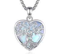 INFUSEU Tree of Life Necklace for Women, Crystal Hug Couple Tree Pendant Moonstone Heart shaped Stone Yggdrasil Family Jewellery Gifts for Mum Her