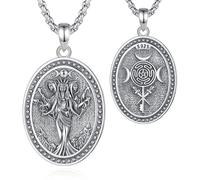 INFUSEU Triple Moon Goddess Necklace, 925 Sterling Silver Pendant Pagan Wiccan Magic Goddess Hecate Jewellery Amulet Protection Rune Jewellery for Women Men