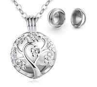 INFUSEU Urns for Ashes Necklace, Cremation Jewelry Sliver Plated Cherry Blossoms Jewelry Angel Wing Memorial Gifts Cylinder Necklace Pendant Miscarriage Keepsakes Gifts