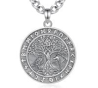 INFUSEU Viking Tree of Life Necklace, 925 Silver Tree of Life Viking Runes Nordic Amulet Protection Berserker Odin Byzantine Yggdrasil Wolf Pendant Gothic Gifts for Men Women Men