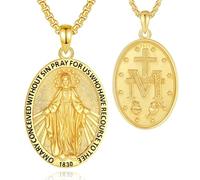 INFUSEU Virgin Mary Necklace, 925 Sterling Silver 18K Gold Holy Patron Miraculous Christian Faith Religious Divine Spiritual Protection Jewelry Amulet Gifts for Women