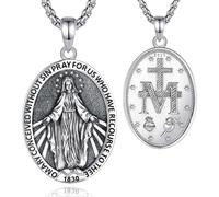 INFUSEU Virgin Mary Necklace, 925 Sterling Silver Holy Patron Miraculous Christian Faith Religious Divine Spiritual Protection Jewelry Amulet Gifts for Women