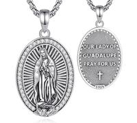 INFUSEU Virgin Mary Necklace for Women 925 Sterling Silver Pendant Miraculous Medal Jewlery Saint Jewellery Gifts for Women Ladies
