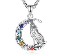 INFUSEU Wolf Necklace Viking Witcher Moon Chakra Pendant Animals Jewelry Vintage Protection Wolf Accessories Gifts for Women Men