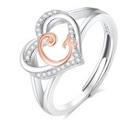 INFUSEU Women's Ring with Initials, 925 Sterling Silver G Letter Heart Open Rings Letter Shape Initial Name Alphabet A-Z Adjustable Personalized Jewelery Gifts for Women Ladies Girls