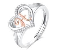 INFUSEU Women's Ring with Initials, 925 Sterling Silver H Letter Heart Open Rings Letter Shape Initial Name Alphabet A-Z Adjustable Personalized Jewelery Gifts for Women Ladies Girls