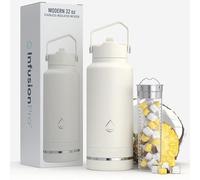 Infusion Pro Fruit Infuser Water Bottle with Straw Lid (32 oz) Stainless Steel Vacuum Insulated : 50 Recipe Fruit Infusion eBook : Large Infuser for More Flavor : Easy Cleaning : Great Gift