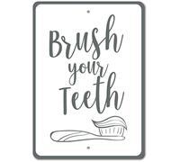 Inga Brush Your Teeth Sign Toothbrush Decor Bathroom Funny Retro Metal Sign 8x12 inches