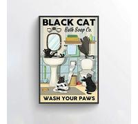 Inga Cat Poster Black Cat Bath Soap Co. Wash Your Paws Funny Cats Art Bathroom Wall Decor Toilet Poster Retro Wall Decor Metal Sign 12x16 inch