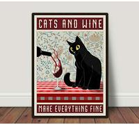 Inga Cats And Wine Poster Print Animal Cat Vintage Wall Art Decor Comedy Funny Home Decor Art Wall Decor Metal Sign Poster 8x12 inches