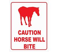 Inga Caution Horse Will Bite Sign Equestrian Stable Safety Horses Pony Metal Sign Funny Tin Sign 8x12 inch