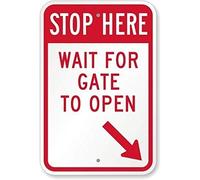 Inga Metal Road Sign Stop Here Wait For Gate To Open (With Right Bottom Arrow) Sign Metal Tin Sign 8x12 inches