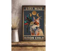 Inga Stay Wild Moon Child Tribal Fox Lover Gift Picture Home Decor Poster Home Decor Art Wall Decor Metal Sign Poster 8x12 inches