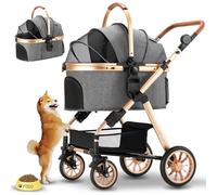 Ingborsa Pet Stroller, Medium Small Dog, Gray, Foldable, Lightweight, Dog Carrier Trolley with Storage Basket, Reversible Basket, Adjustable Handle