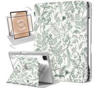Ingcase 360 Rotating Stand Folio Smart Case for iPad with Pencil Holder | for iPad Air 11-inch M4/M3/M2, Air 4th/5th Gen, for iPad Pro 11” 4th/3rd/2nd/1st Gen, Women Girls, Green Floral Line Art