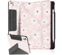 Ingcase for iPad 5th/6th,iPad Pro 9.7 Inch,iPad Air 1st/2nd Case - Trifold & Y Stand for Women Cute Girly Build - in Pencil Holder and Auto Sleep/Wake Cover for Apple Tablet, White-Flowers
