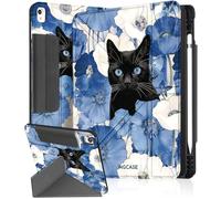 Ingcase for iPad 5th/6th,iPad Pro 9.7 Inch,iPad Air 1st/2nd Case - Trifold & Y Stand for Women Cute Girly Build - in Pencil Holder and Auto Sleep/Wake Cover for Apple Tablet, Cat-Flower