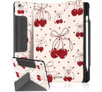 Ingcase for iPad 9th/8th/7th Gen Case - Trifold & Y Stand for Women Cute Girly Design with Build - in Pencil Holder and Auto Sleep/Wake Cover for Apple Tablet, Love-Cherry