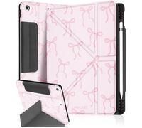 Ingcase for iPad 9th/8th/7th Gen Case - Trifold & Y Stand for Women Cute Girly Design with Build - in Pencil Holder and Auto Sleep/Wake Cover for Apple Tablet, Ribbon-Bow