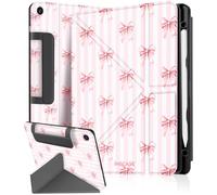 Ingcase for Samsung Galaxy Tab A9+ Plus/A11+ Plus Case - for Women Girls with Multi-Angle Includes Portrait Stand Build-in Pencil Holder and Auto Sleep/Wake Cover for Samsung Tablet, Bow Stripes