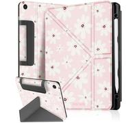 Ingcase for Samsung Galaxy Tab A9+ Plus/A11+ Plus Case - Trifold & Y Stand for Women Cute Girly Design with Build - in Pencil Holder and Auto Sleep/Wake Cover for Samsung Tablet, White-Flowers