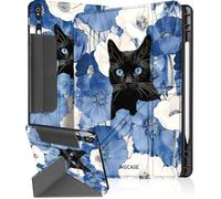 Ingcase for Samsung Galaxy Tab S9/ S9FE/ S10/ S10 FE/S10 Lite Case - Multi-Angle Includes Portrait Stand with Build-in Pencil Holder and Auto Sleep/Wake Cover for Samsung Tablet, Cat-Flower