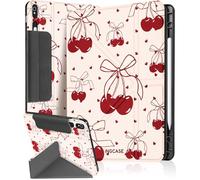 Ingcase for Samsung Galaxy Tab S9/ S9FE/ S10/ S10 FE/S10 Lite Case - Multi-Angle Includes Portrait Stand with Build-in Pencil Holder and Auto Sleep/Wake Cover for Samsung Tablet, Love-Cherry