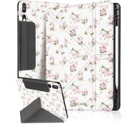 Ingcase for Samsung Galaxy Tab S9/ S9FE/ S10/ S10 FE/S10 Lite Case - Multi-Angle Includes Portrait Stand with Build-in Pencil Holder and Auto Sleep/Wake Cover for Samsung Tablet, Retro-Flower