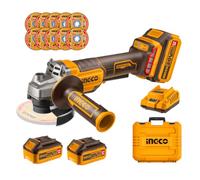INGCO 115mm Brushless Angle Grinder 20V Cordless Grinder Tools with 2Pcs 4.0Ah Battery and 1Pcs Charger, 35Pcs Cutting Discs