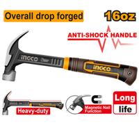 Ingco 16 Oz / 450 G Drop-Forged Claw Hammer 345 mm, Carbon Steel Head And Ergonomic Handle