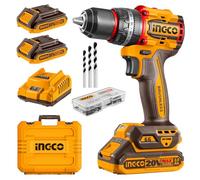 INGCO 20V Cordless Brushless Hammer Drill, Compact Impact Drill 66NM, Variable Speed Control, 22+1+1 Torque Setting with LED Light, 50Pcs Accessories with 2Pcs 2.0Ah Battery, 1Pcs Charger CIDLI20668