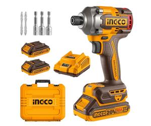 INGCO 20V Cordless Impact Driver 285NM, Brushless Motor, Variable Speed Control 1600/1900/2600RPM, 2900BPM with LED Work Light, 2Pcs 2.0Ah Battery and 1Pcs Charger, Packed by Carrying Case CIRLI2028