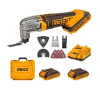 INGCO 20V Cordless Oscillating Multi Tool, 6 Variable Speed, 5000-20000 RPM, 3.2° Oscillation Angle, Electric Multi Tool with 2Pcs 2.0Ah Battery and Charger for Sawing, Cutting, Sanding