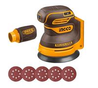 INGCO 20V Cordless Random Orbit Sander 125mm (Body Only), Brushless Motor, 6 Variable Speeds, 5Pcs Sand Paper, Electric Sander Ideal for Sanding, Polishing Wood, Home Improvements CROSLI2002
